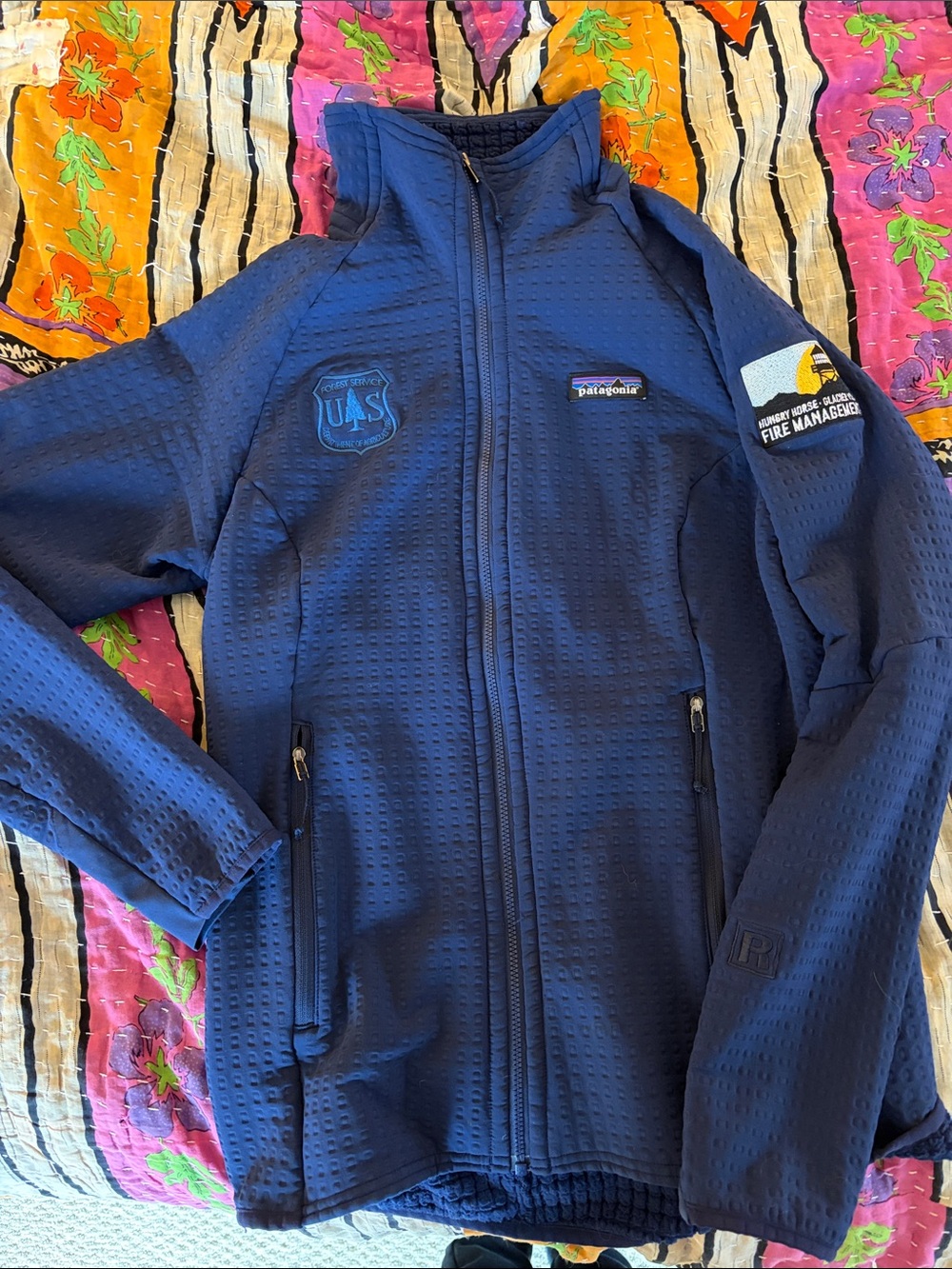 Patagonia Navy Blue Full-Zip Jacket with Patches